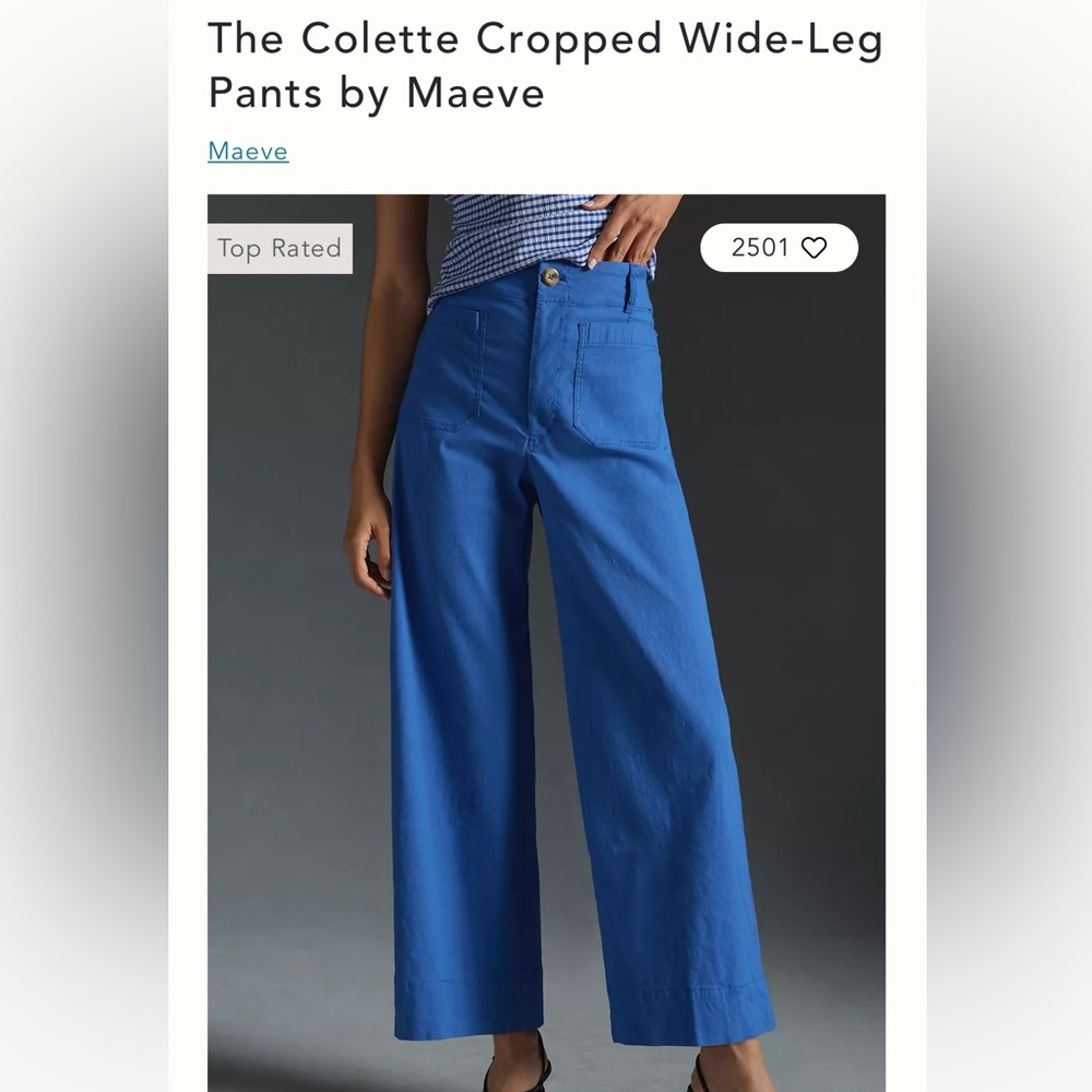Maeve by Anthropologie The Colette Cropped Wide Leg size 29 blue